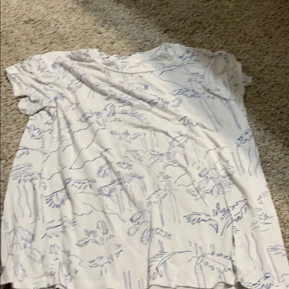 White and blue top with nature designs